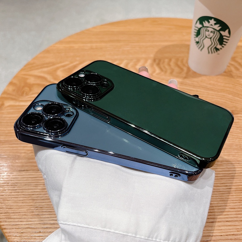 Ốp Điện Thoại Trong Suốt Mạ Điện Có Tấm Bảo Vệ Camera Cho iPhone 11 12 13 Pro Max