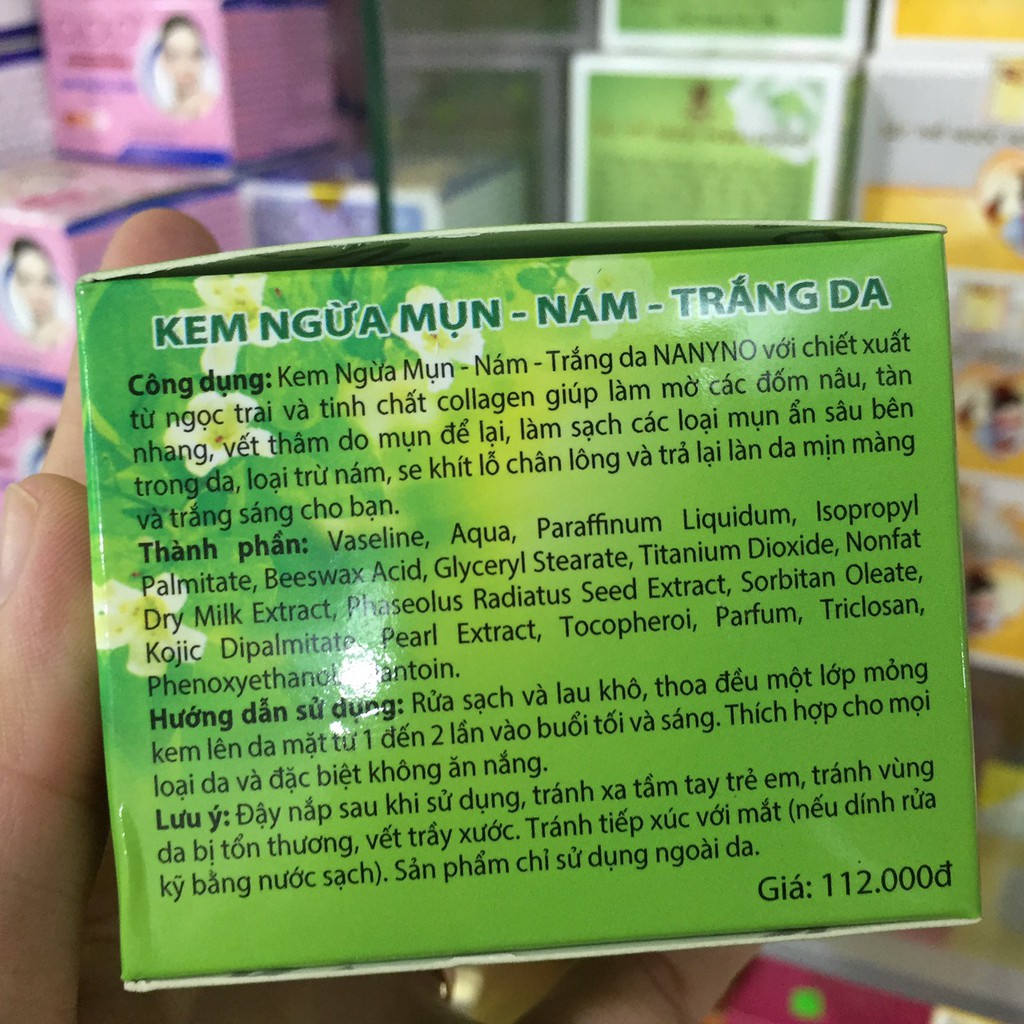 Kem nanyno ngừa mụn, nám, trắng da hũ xanh giá bao bì 112k