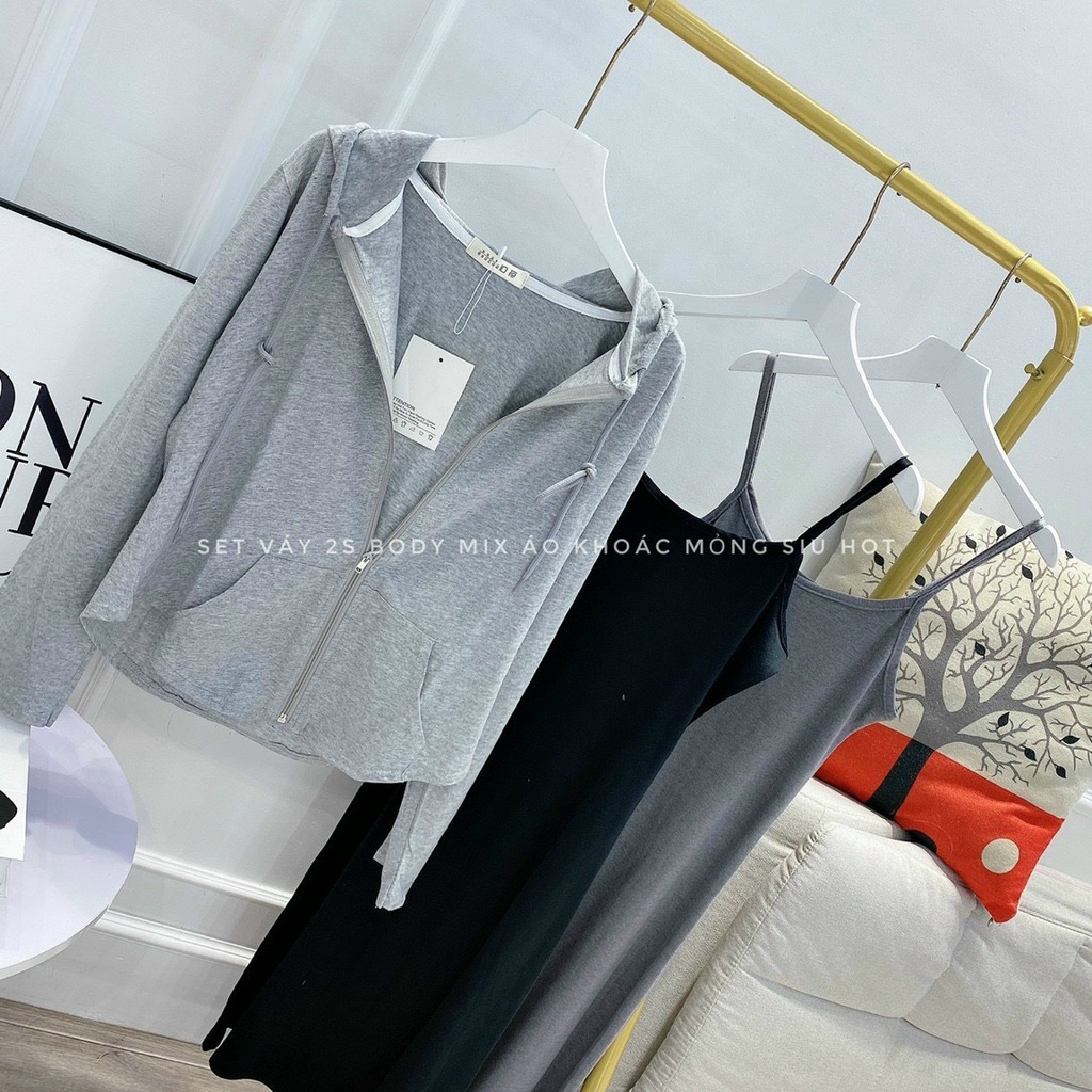 Váy Body ôm dài siêu siêu tôn dáng,set 2 món gồm khoác mỏng mix 2s-Minxy shop