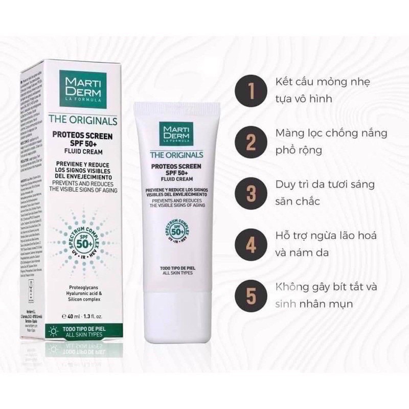 Kem chống nắng MartiDerm The Originals Proteos Screen SPF50+ Fluid Cream