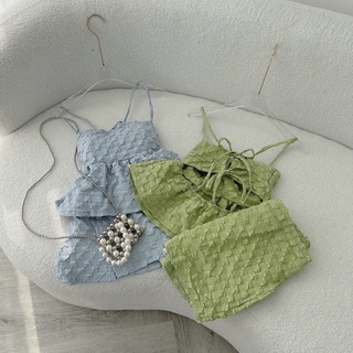 Set áo babydoll 2 dây rút dây lưng + chân váy