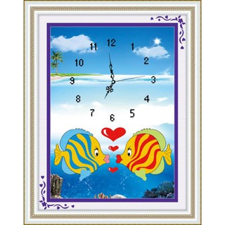 Tranh Thêu Chữ Thập Đồng Hồ 3D Cá Cảnh Dễ Thương A996 (KHÁCH TỰ THÊU) KT:37X47CM
