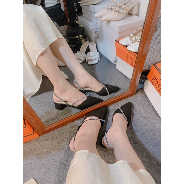 Sandal cao gót nữ 3 phân quai nhũ quai đi 2 kiểu N9