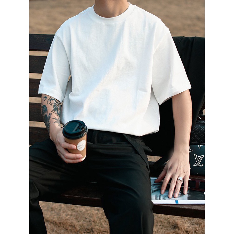 Áo thun trơn tay lỡ unisex, Áo phông trơn màu trắng đen T-shirt form rộng, chất cotton