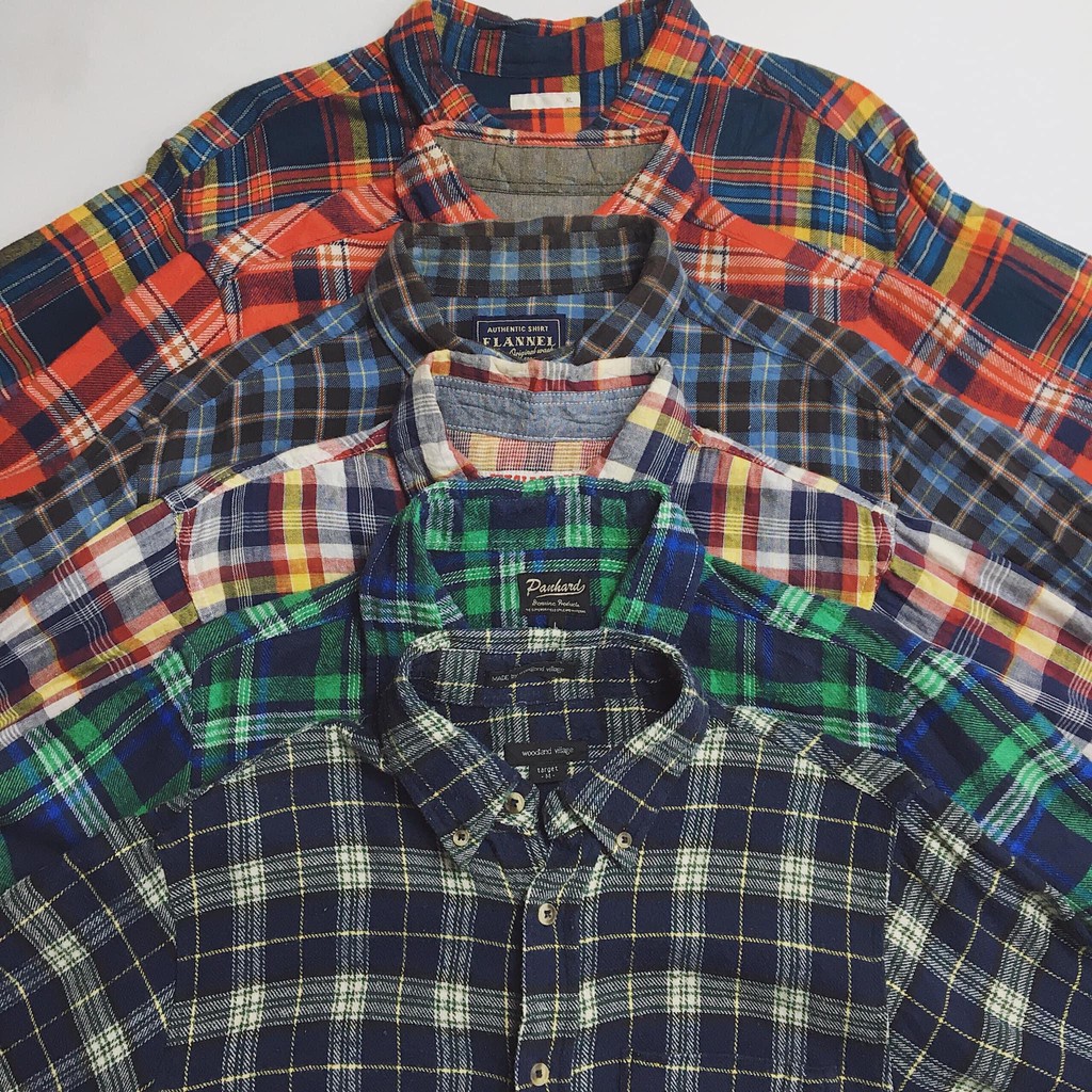 Áo sơ mi caro flannel 2hand (Secondhand) vintage, cổ điển, bụi bặm, retro