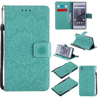For Sony Xperia Z5 Green Sunflower Wallet Leather Flip Case #629