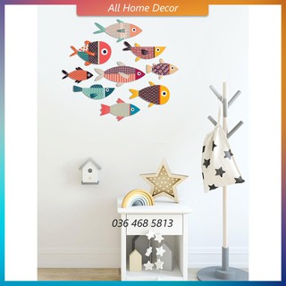Bộ cá Decor Cao cấp, bộ cá treo tường - 9 em cá dán tường