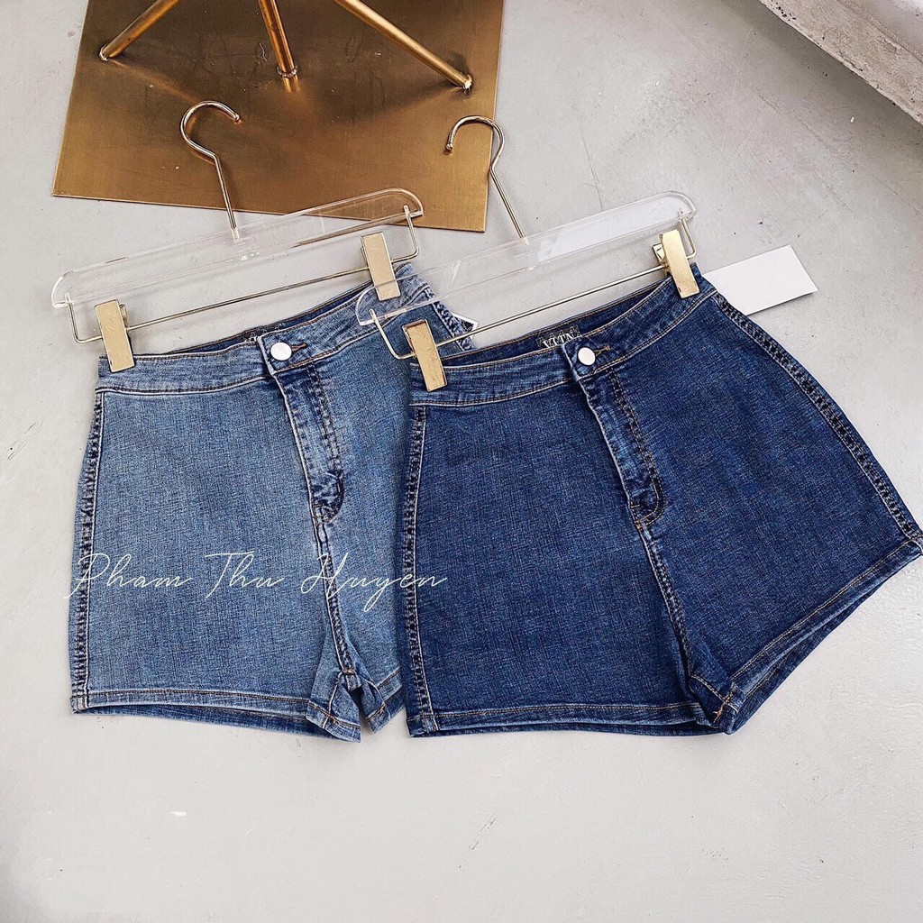 Quần sọt jean nữ trơn lưng cao không túi