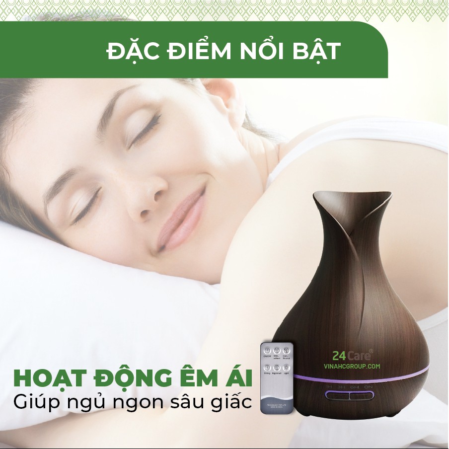 Máy khuếch tán tinh dầu 24Care hình tulip màu đen công suất 10W dung tích 500ml có chế độ hẹn giờ