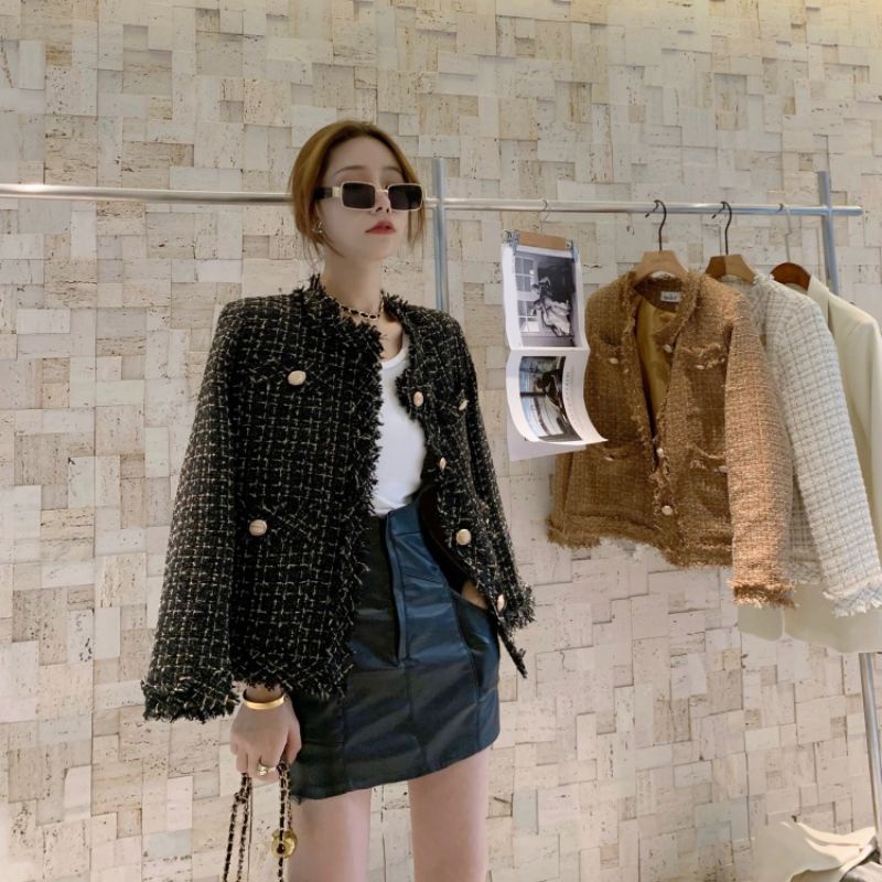 [CÓ SẴN] Áo khoác dạ cổ tròn, áo dạ tweed nữ sang chảnh có video ảnh thật