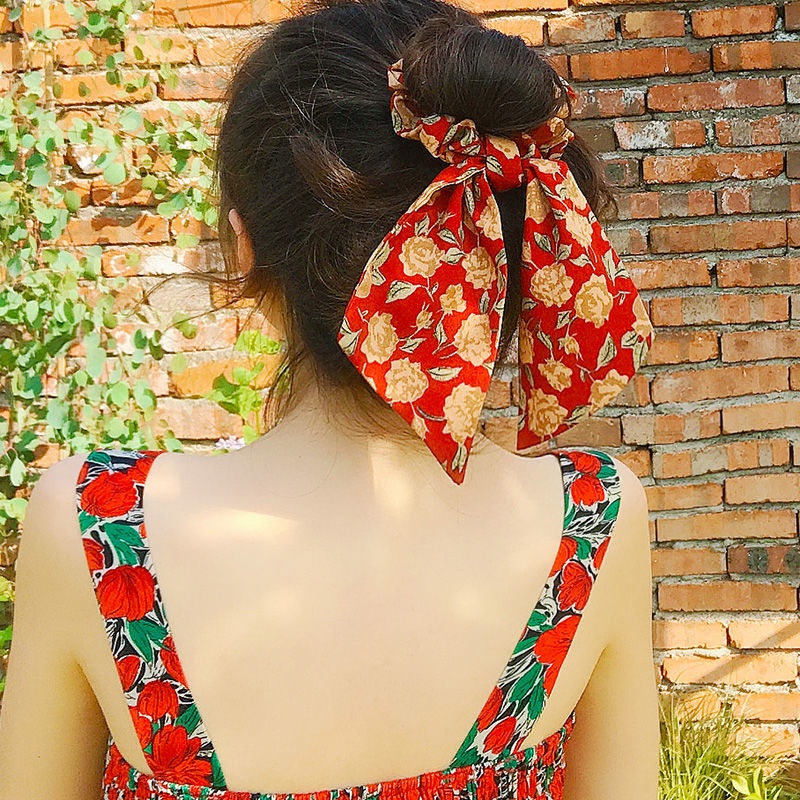 Dây buộc tóc in họa tiết hoa đơn giản thời trang cho nữ