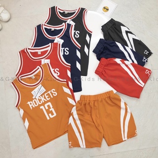 Bộ ba lỗ thể thao chất cotton cho bé trai size nhỡ 14-26kg ROCKETS M235