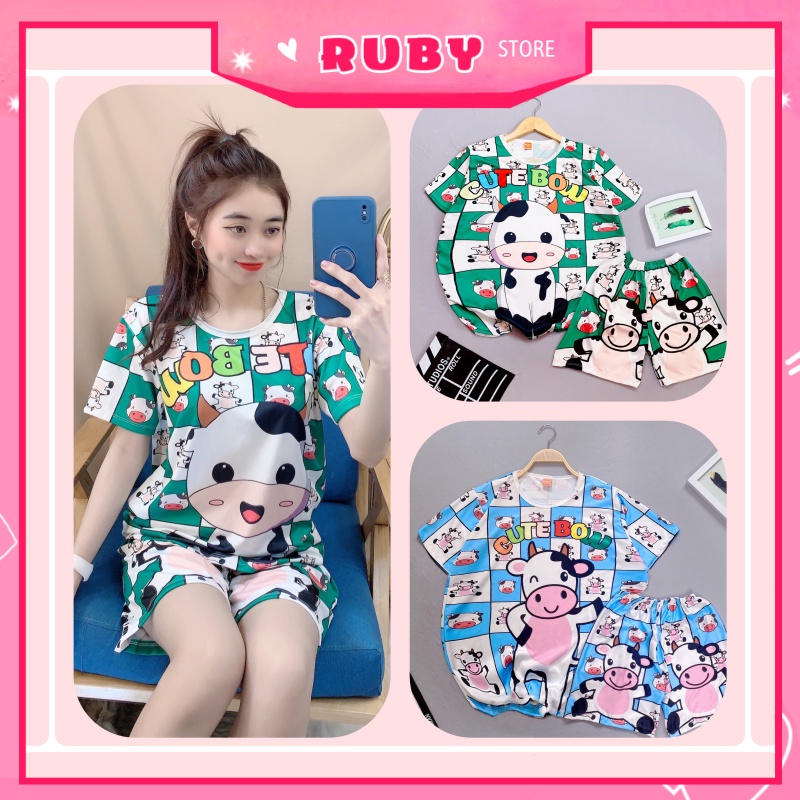 Đồ bộ Bò Sữa ❤ Bộ mặc nhà mẹ và bé gái Big Size (5KG - 70KG) chất thun mịn mát ❤ DBRBD