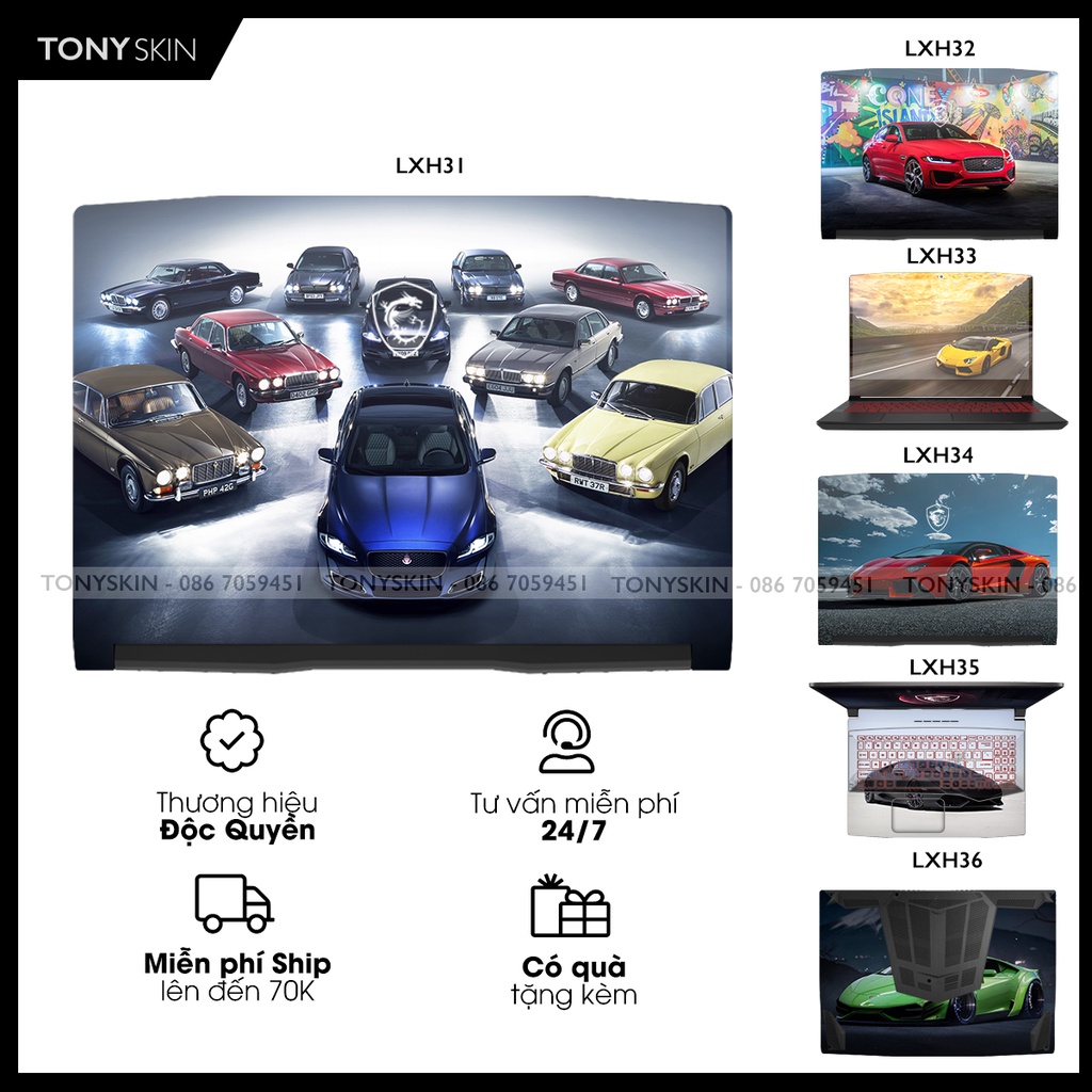Miếng Dán Skin Laptop MSI In Hình Xe Hơi Bộ 6 -Inbox Mã Máy
