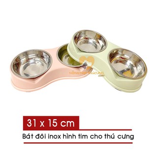 Bát Đôi Inox Cho Chó Mèo - Hình Tim - [Nông Trại Thú Cưng]