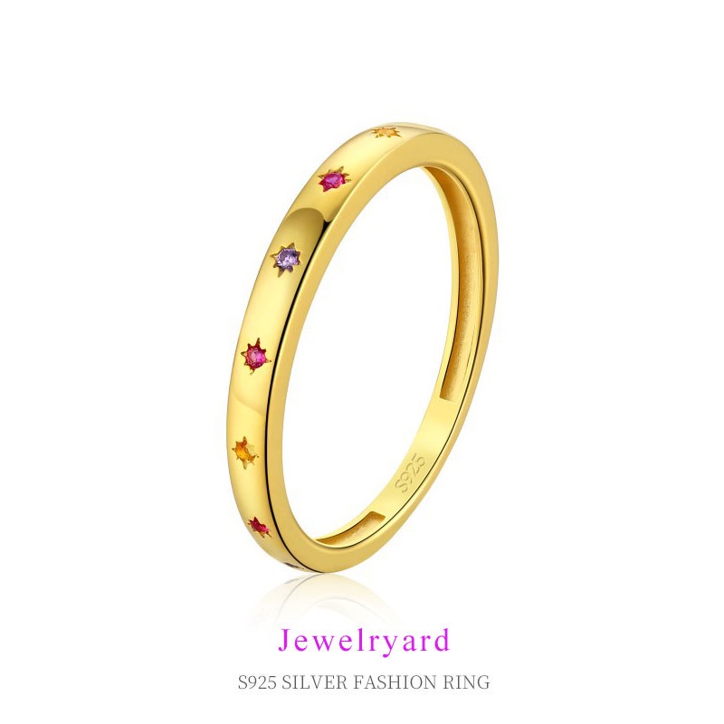 Nhẫn Thép Titan Mạ Vàng 925 Đính Đá Zircon Nhiều Màu Thời Trang Cho Nữ