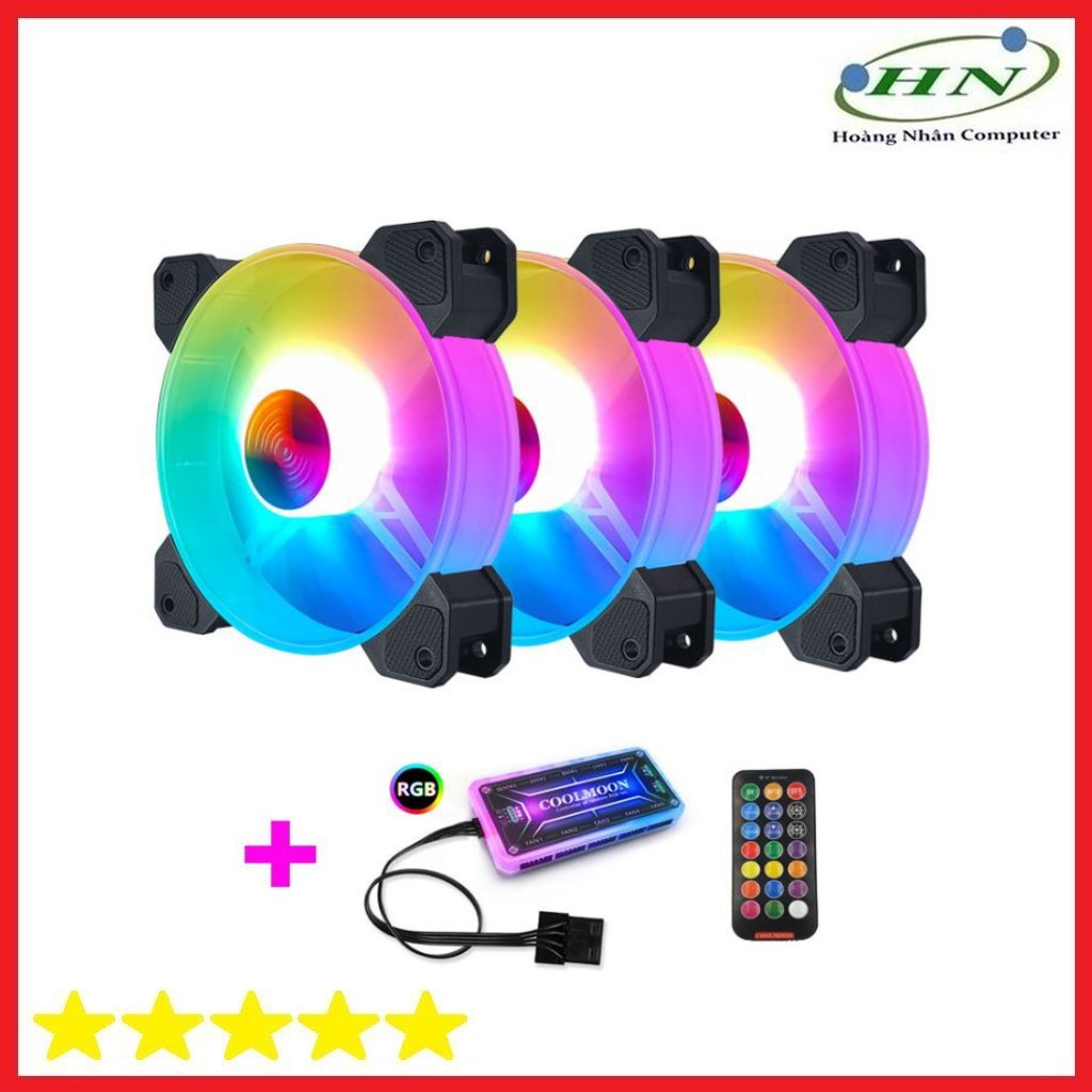 Bộ 3 Quạt Tản Nhiệt, Fan Case Coolmoon Y1 Led RGB 16 Triệu Màu, 366 Hiệu Ứng Kèm Hub