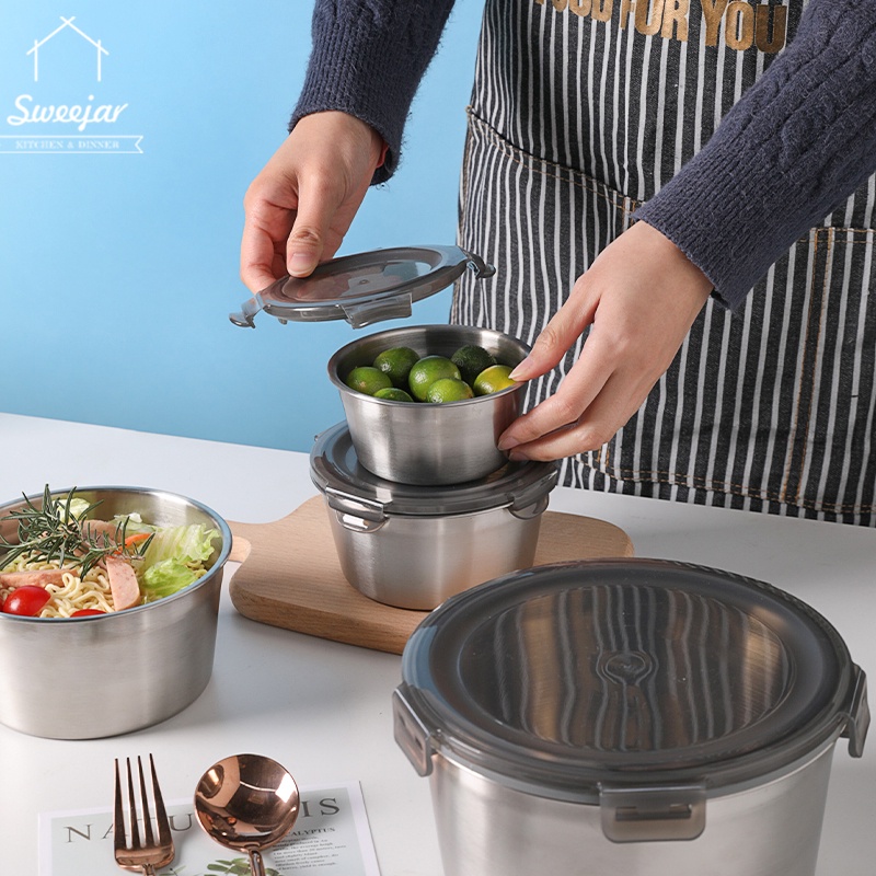 Hộp đựng cơm trưa SWEEJAR bằng thép không gỉ 304 hình tròn dung tích 400ml/600ml/1100ml/2200ml