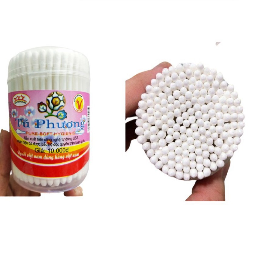 Hộp 12 Tăm bông sơ sinh cho bé Tú phương loại đẹp, bông tăm cho bé vô khuẩn tiệt trùng