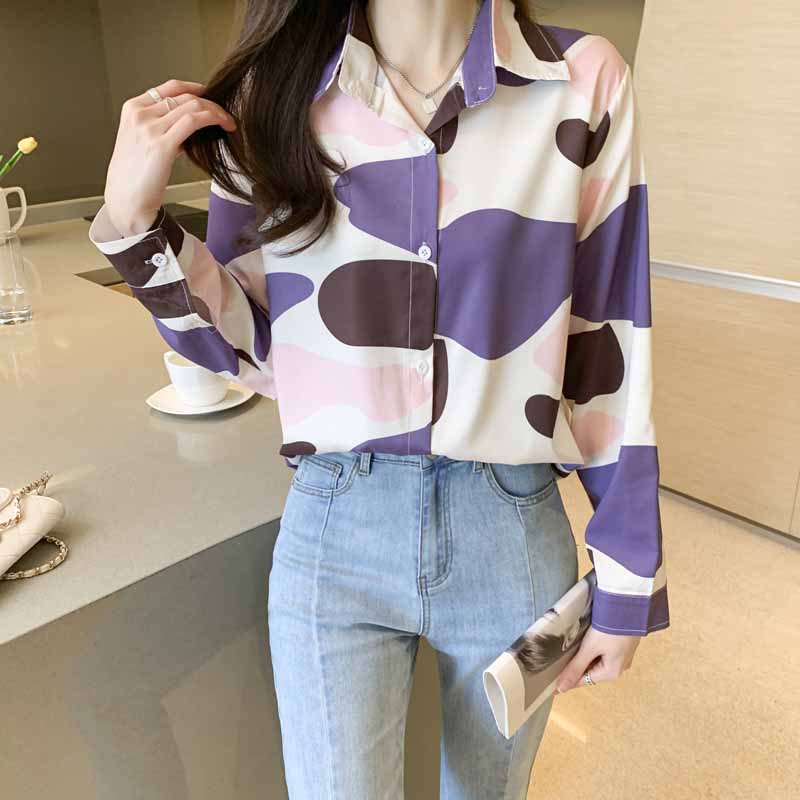 Áo Sơ Mi chiffon Tay Dài In Họa Tiết Phong Cách retro Hàn Quốc Mới Cho Nữ