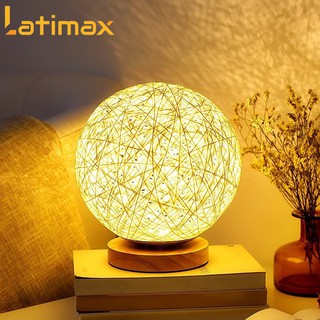 Đèn Ngủ Để Bàn Cầu Mây Đế Gỗ Tròn Latimax Ánh sáng vàng - Điều chỉnh cường độ sáng theo ý muốn