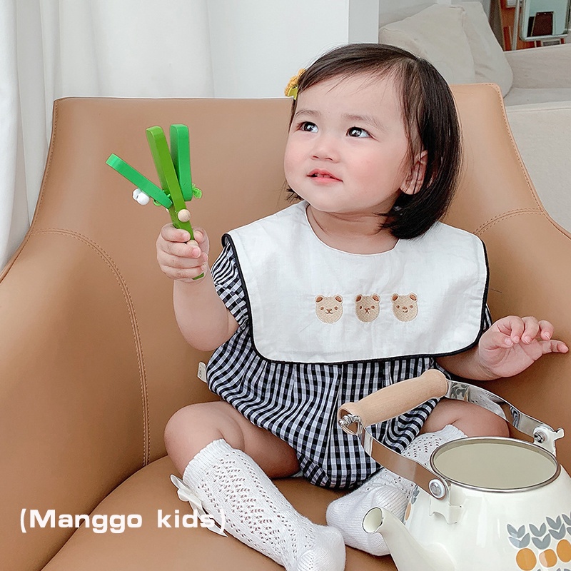 Bộ Áo Liền Quần Cổ Vuông Thêu Hình Gấu Xinh Xắn Thời Trang Mùa Hè Cho Bé Gái Sơ Sinh