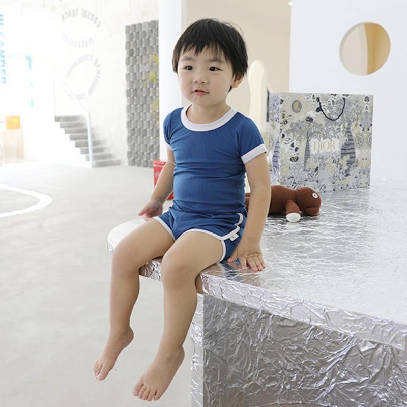 Set Áo Thun Ngắn Tay Cổ Tròn + Quần Short Lưng Thun Thời Trang Bé Trai Gái 1-3 Tuổi