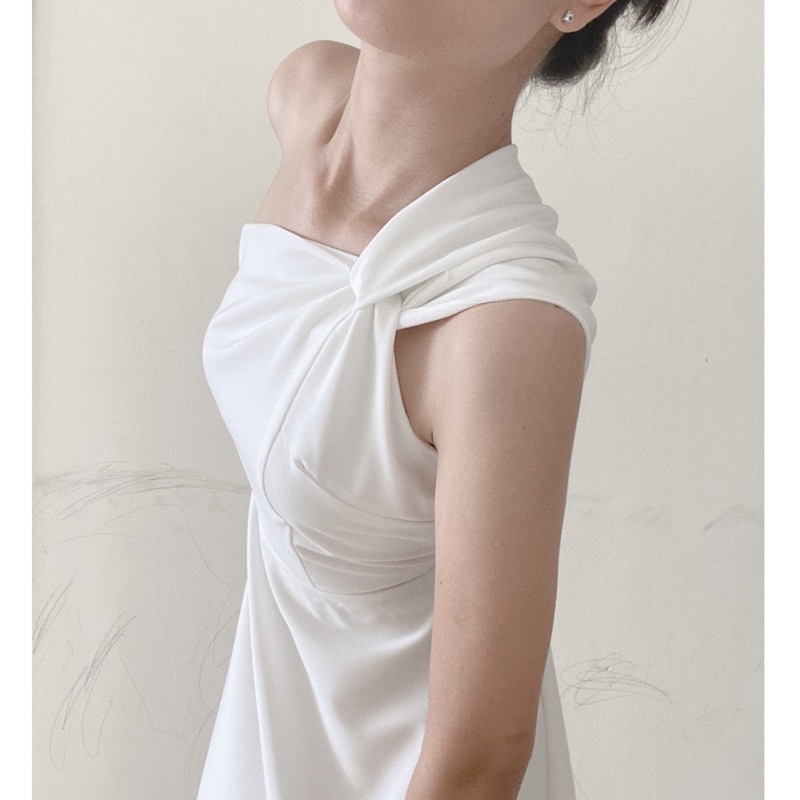 Đầm xòe TIEUDESIGN xoắn nơ vai