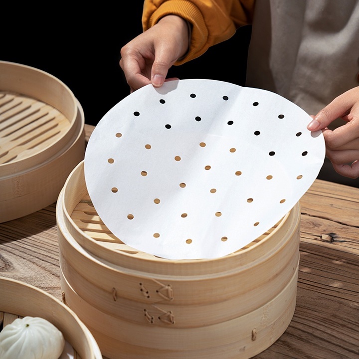 Set 100 Tờ Giấy Nến Đục Lỗ Dùng Cho Nồi Chiên Không Dầu Đường Kính 23cm