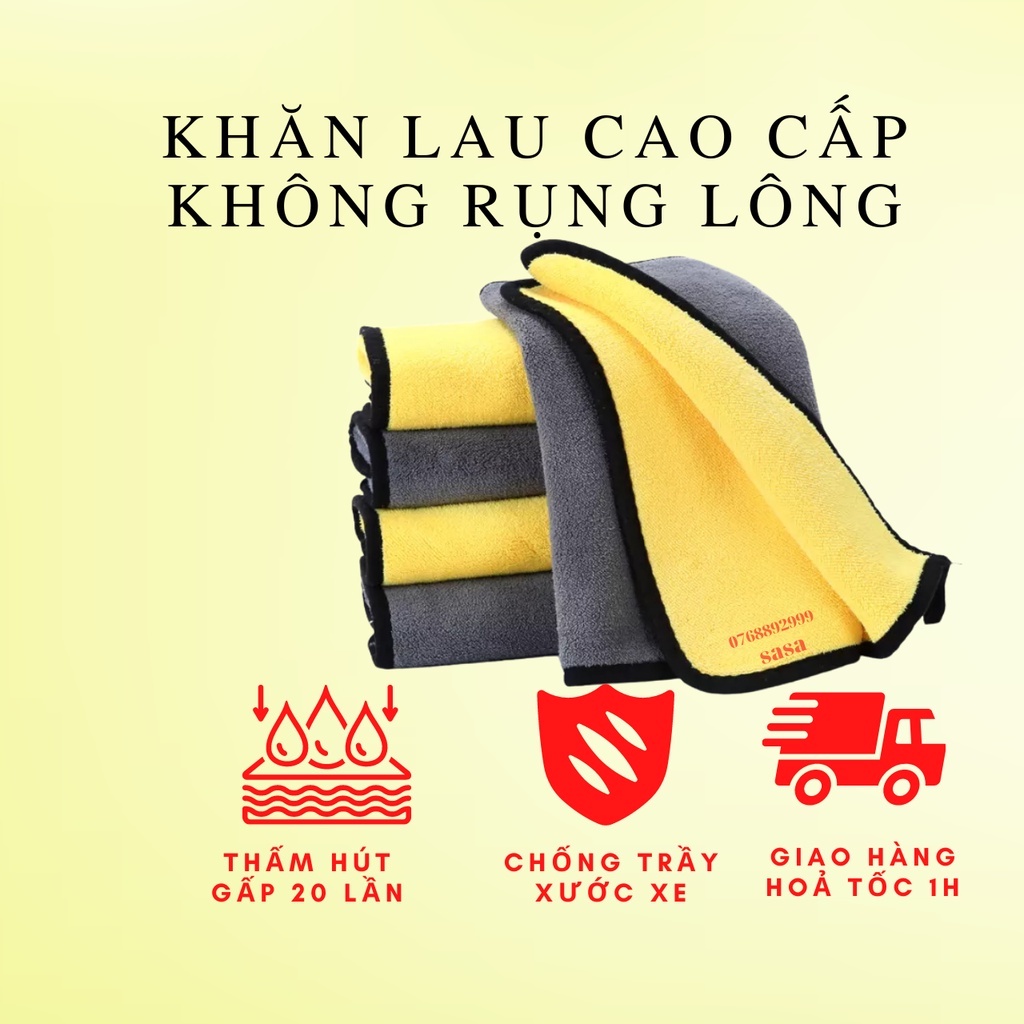 Khăn lau đa năng cao cấp oto xe hơi Microfiber siêu thấm không rụng lông - Hàng loại 1