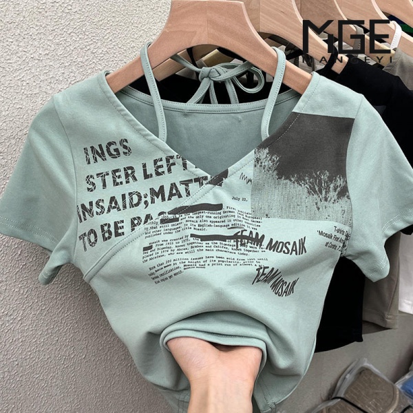Áo Thun Cotton Cổ Chữ v Tay Ngắn Phong Cách Mới Mùa Hè 2022 Dành Cho Bạn Nữ