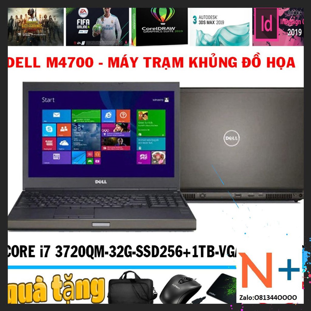 Laptop Dell Precision M4700 máy trạm đồ họa i7-3720QM, ram 8g , ssd+hdd