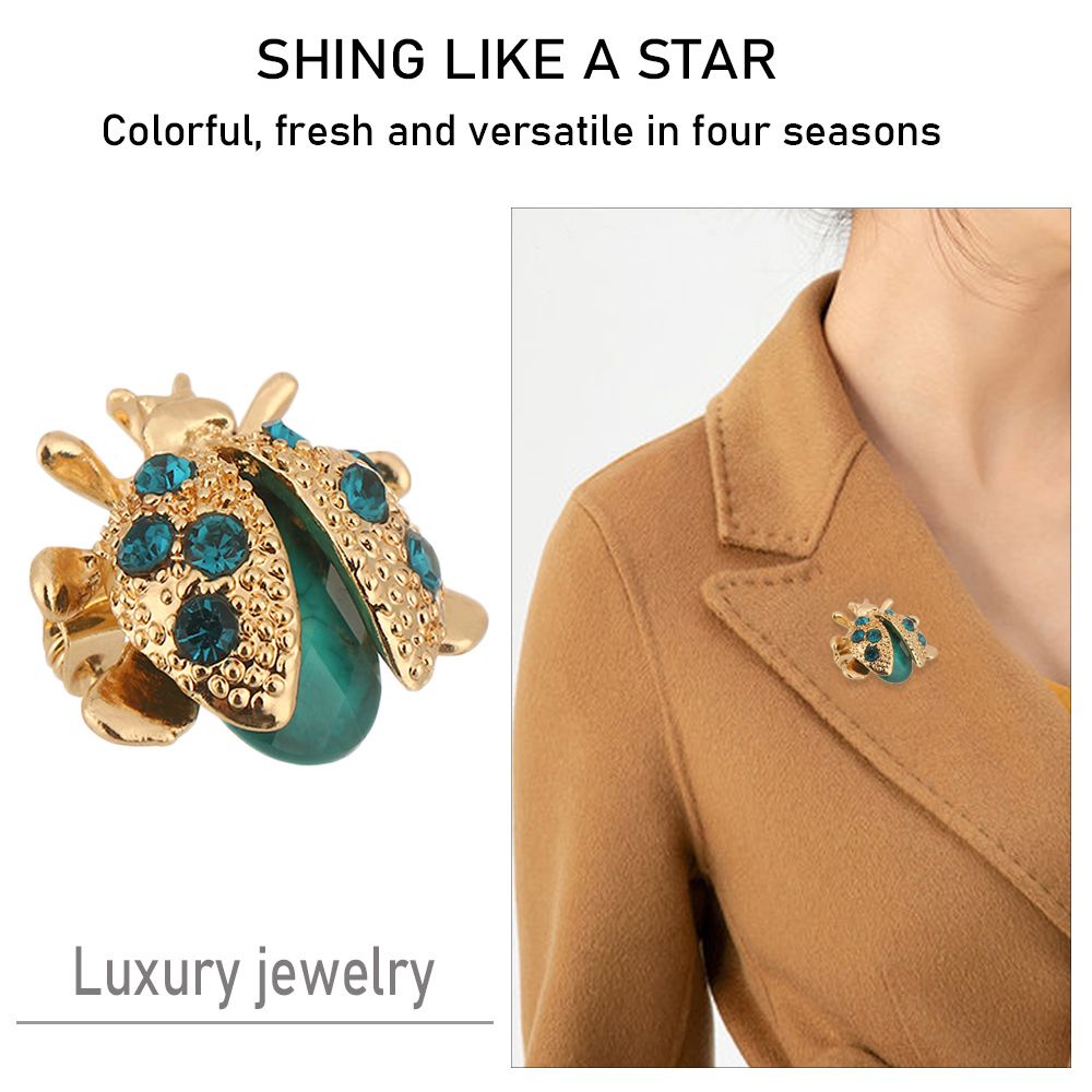 Ghim cài áo hình bọ rùa đính đá zircon phong cách vintage