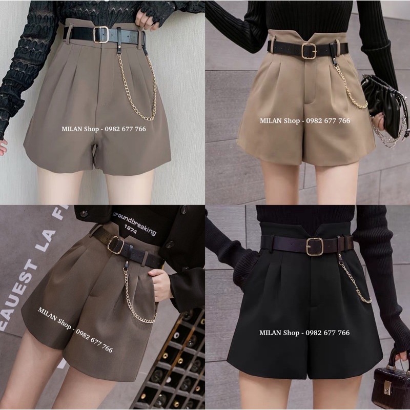 Quần short cạp-lưng cao kèm đai hai kiểu style