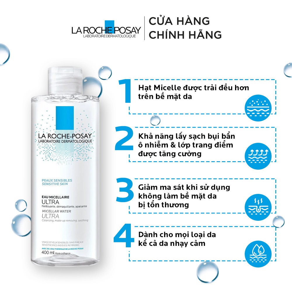 Nước làm sạch sâu và tẩy trang cho da nhạy cảm Micellar Water Ultra Sensitive Skin La Roche-Posay 400ml