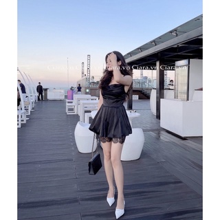 Váy 2 dây lụa chân ren (đen/be)