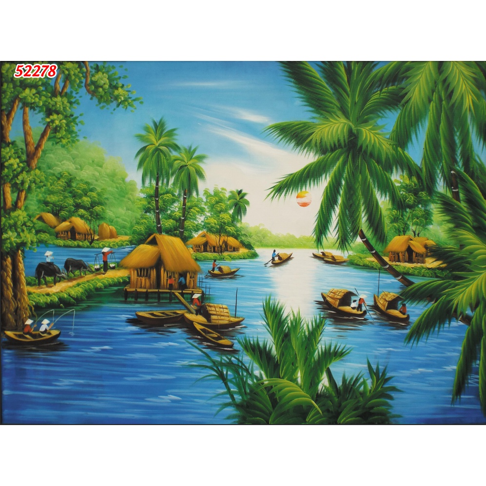 Tranh Dán Tường 3D Đồng Quê Non Xanh Nước Biếc