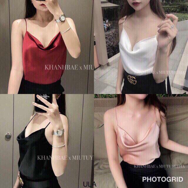 [Siêu hot] 1121A16 Áo hai dây phi bóng cổ đổ sexy, vải mềm rất đẹp, freesize dưới 53kg [Siêu hot]