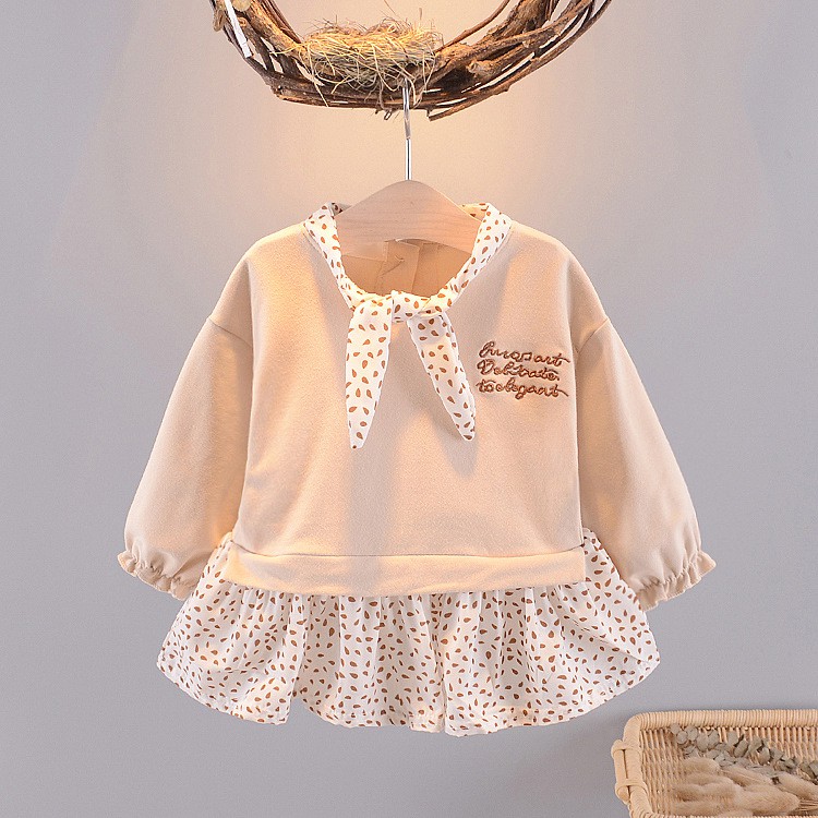 Áo váy thu đông cổ nơ bé gái nhí size 7-15kg AV