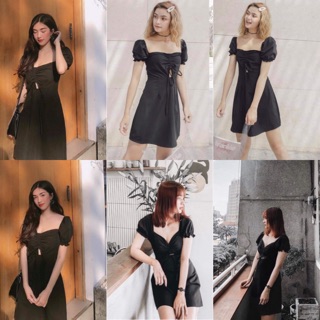 Đầm đen Kika Dress tôn vòng 1 - váy đen búp tay phồng thiết kế độc lạ rút dây cột nơ trước ngực dễ mặc