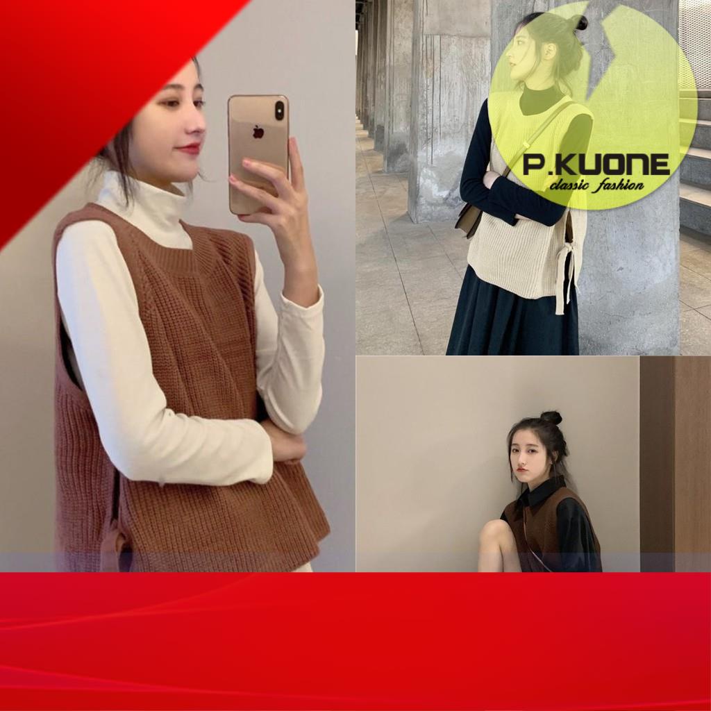 Áo Gile Len Dệt Kim Mảnh Dáng Rộng Cổ Tròn Phong Cách Hàn Quốc Cho Nữ