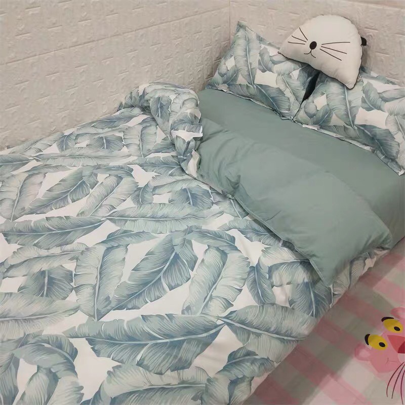 Ga gối poly cotton Lá Chuối nhập khẩu bộ 4 món Chăn, ga , 2 vỏ gối | BigBuy360 - bigbuy360.vn