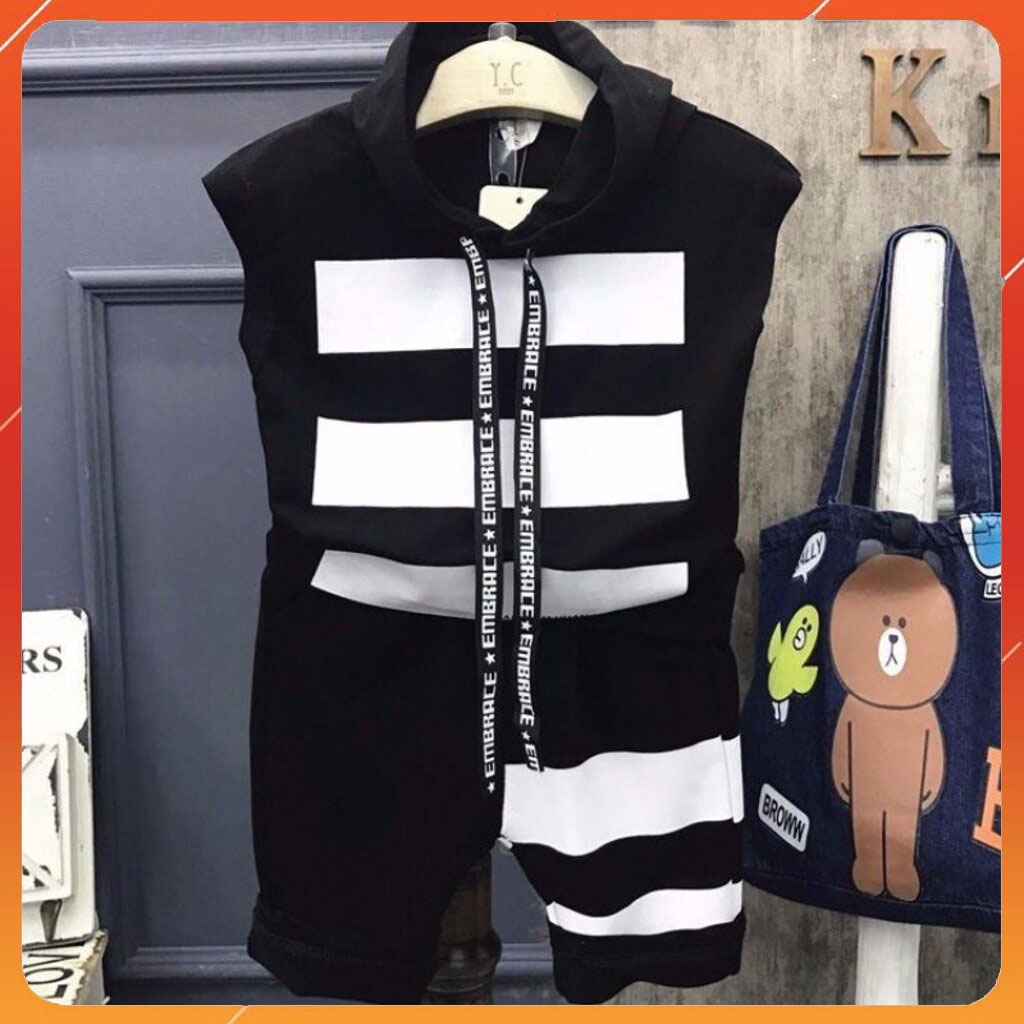 Bộ thể thao bé trai Binbon kids, đồ bộ quần áo bé trai chất cotton in hình kẻ sọc ba vạch cho bé từ 7-27kg