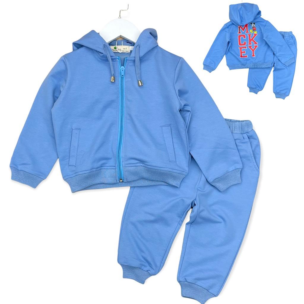 Bộ nỉ LITIBABY, chất nỉ da cá, kèm mũ, in hình mickey, size 1/6T