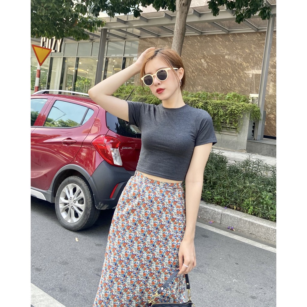 (Ảnh Thật / Sẵn ) Áo Croptop Cotton Bacsic Màu tay ngắn Cổ tròn DollaHouse