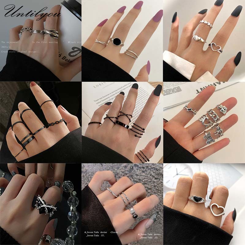 Set 8 nhẫn hở YEEZII màu vàng/ bạc có thể điều chỉnh nhiều kiểu dáng thời trang cho cặp đôi