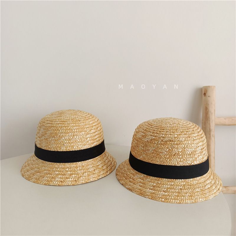 Mũ cói tròn vành ngắn phong cách vintage cho bé, mũ cối tròn vành ngắn phong cách Hàn Quốc cho bé