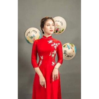  Áo dài gấm 4tà màu trắng, đỏ, hồng