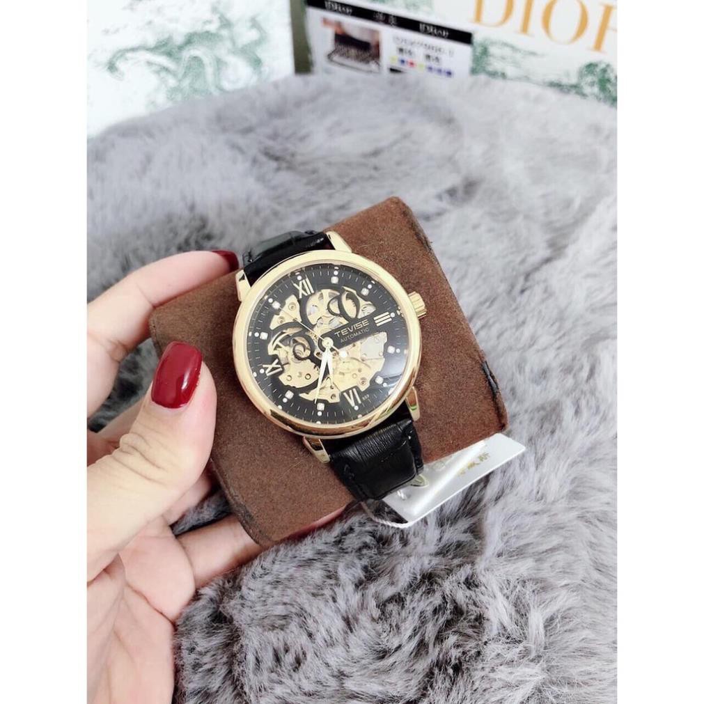 Đồng hồ nam cơ lộ máy chính hãng tevise t869 dây da cao cấp đủ màu