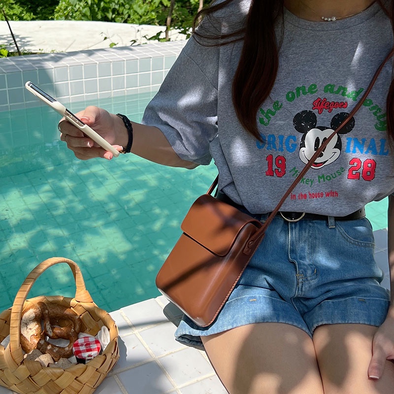 Ielgy Túi Đeo Chéo Đựng Điện Thoại Kết Cấu Đơn Giản Phong Cách niche Nhỏ Dành Cho Bạn Nữ